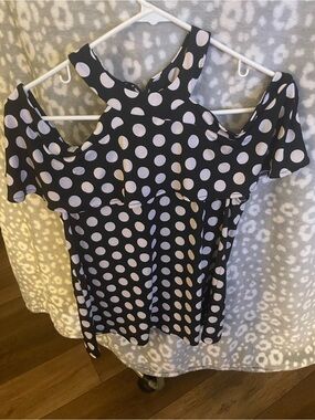 Michael Kors Black and White Polka Dot Cold-Shoulder Blouse